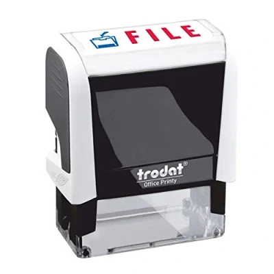 Image of Trodat Stamp 4912 Office Printy with English Text FILE Self Inking, Red and Blue Ink, 18 x 46 mm