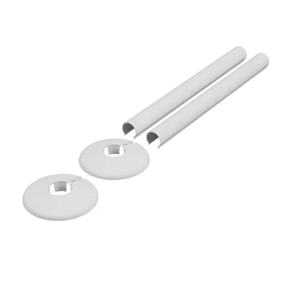 Image of Matt White uPVC Clip On Radiator Pipe Covers &amp; Collars 15mm (2 Pack)