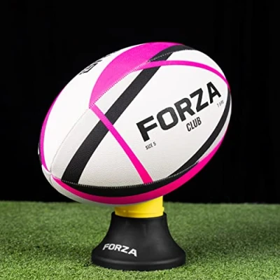 Image of FORZA Match/Training Rugby Balls 7 Multiple Sizes Professional Standard (Size 5, Club Ball (Pink))