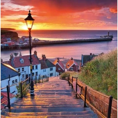Image of Noel Tatt General Male/Female Birthday/Blank Photographic Card &#039;Sunset at Whitby&#039; Harbour Sunset Scene Eco Friendly &amp; Recyclable