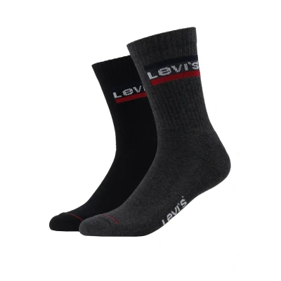 Image of Levi&#039;s Regular CUT LOGO 2 PACK Socks, Size: 9 11.5, Mid grey/black