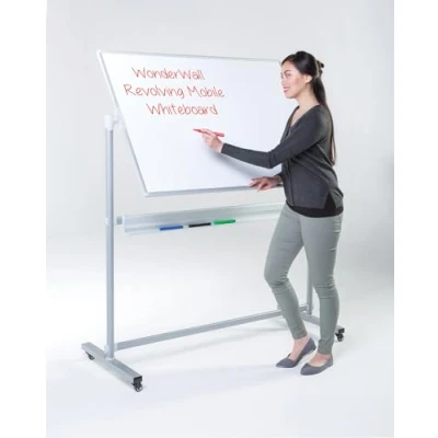 Image of Wonderwall Double Sided Magnetic Revolving Mobile Whiteboard (H) 900 x (W) 1200mm with Pen Tray a Steel Frame and Integrated Ideal for Office, School, Training