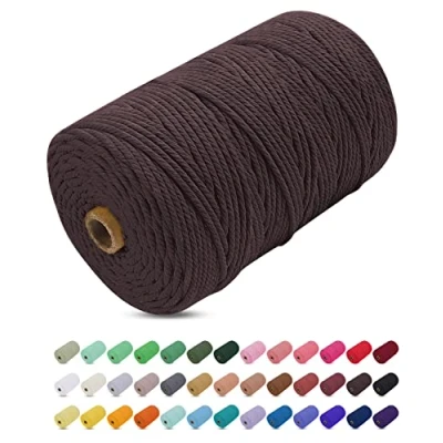 Image of Uiopa Macrame Cord 3mm x 200m, Thick Rope Yarn Soft Natural Cotton Cord, Coloured 4 Ply String for DIY Craft, Plant Hangers, Wall Hanging, Christmas Decorations (Brown)