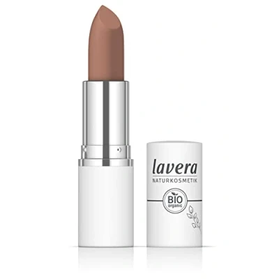 Image of lavera Comfort Matt Lipstick Warm Wood 02 Intense colour finish Comfortable feel Up to 6 hours hold Vegan Natural cosmetics (1x 18.2 g), brown