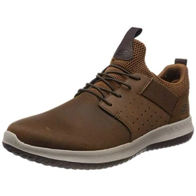 Image of Skechers Men&#039;s DELSON Axton Sneakers, Dark Brown Leather, 5.5 UK