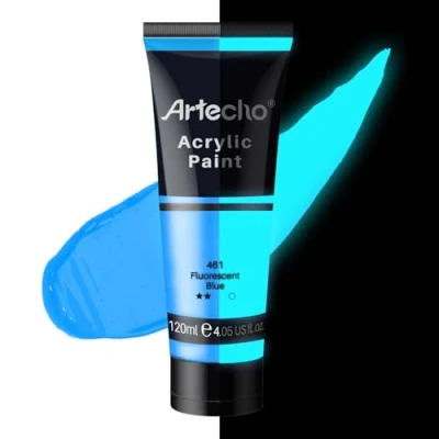 Image of Artecho Glow in the Dark Paint, Neon Blue Paint (120ml / 4.05oz) Tubes, Art Craft Paints for Canvas, Rock, Stone, Wood, Fabric, Supplies