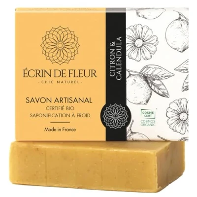 Image of Écrin de Fleur Organic Lemon &amp; Calendula Soap, Handcrafted, Cold Processed, 1x90g