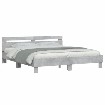 Image of vidaXL Super King Size Bed Frame with LED Headboard Concrete Grey, 180x200 cm, Modern Engineered Wood Bedroom Furniture
