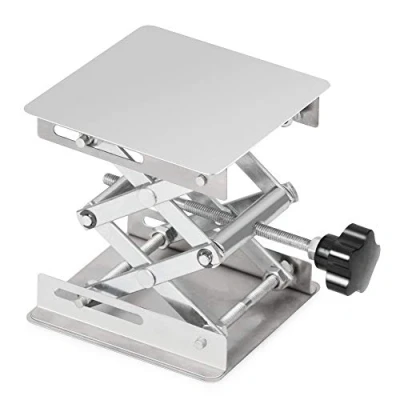 Image of stonylab Lab Scissors Jack, 4 x inch 100 100mm Stainless Steel Laboratory Support Jack Platform Lift Stand Table, Expandable Height Range from 45mm to 150mm, Weight 5KG