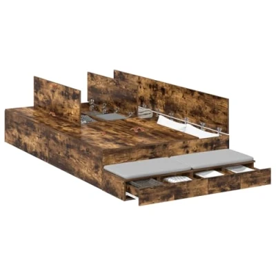 Image of vidaXL Smoky Oak Bed Frame, 120 x 200 cm, Wood Material, Ample Storage Space, Modern Design, Easy Assembly, Indoor Bedroom Furniture with Durable, Organisational, Stylish, Adult, Textured