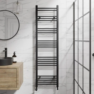 Image of DuraTherm Heated Towel Radiator Matt Black 1600 x 450mm Flat