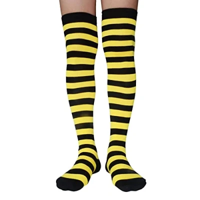 Image of AUSUAYA Women Striped Over Knee Stockings, Cotton Thigh High Tube Long Stocks For Cosplay/Goth/Christmas Party GB LW 3 (Black and Yellow Bee Stripe)