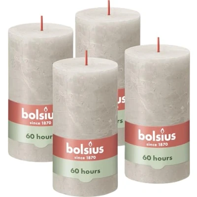 Image of Bolsius Rustic Pillar Candle, Light Grey, 13 x 7 cm (Pack 4)