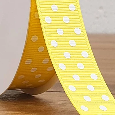 Image of Spotty Grosgrain Ribbon 15mm Decorative Polka Dot Strip Bow Gift Trim Cut Per 1m (Yellow)