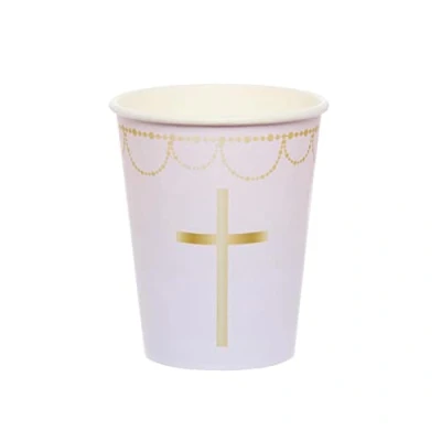 Image of Amscan 9915967 66 Pink Botanical Cross Cup 237Ml 8 Pack