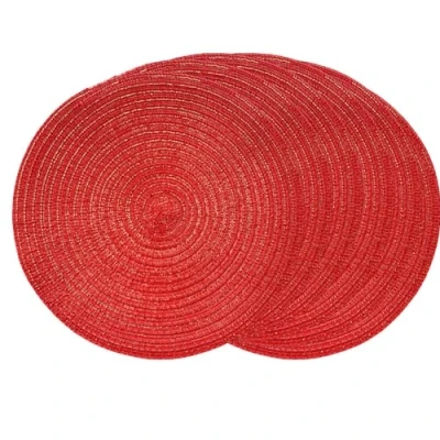 Image of SCF2017 30CM Round Woven Cotton Yarn Placemats Heat Resistant Table Mats Set of 6,Red