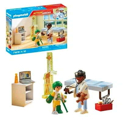Image of Playmobil 71619 Action Heroes: Pediatrician with teddy bear, treatment for the little ones, made from over 80% recycled and bio based materials, detailed play sets suitable children ages 4+