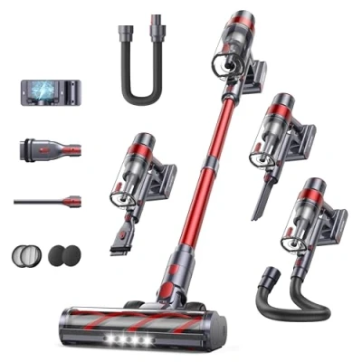 Image of SunSare Cordless Vacuum Cleaner, 45KPa/550W, 60 Mins with Touchscreen, AUTO Mode, 1M Hose, Anti Tangle, Self standing, Wall mounted Charging Cleaner for Hardwood Floor Carpet Car Pet Hair