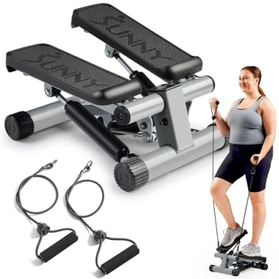 Image of Sunny Health &amp; Fitness Mini Stepper Machine, Stair Exercise Equipment with Resistance Bands and LCD Monitor, Air Climber Stepping Machine for Home Workout NO. 012 S