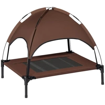 Image of PawHut 76cm Elevated Dog Bed Cooling Raised Pet Cot UV Protection Canopy Coffee