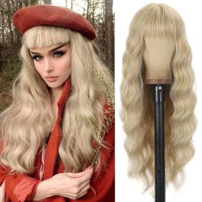 Image of YEESHEDO Light Blonde Wig for Women Girl Long Fancy Dress with Fringe Wavy Heat Resistant Synthetic Hair Cosplay Party