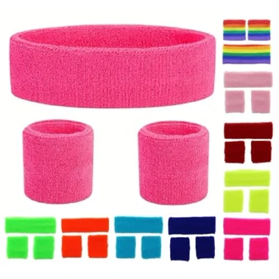 Image of NEON Headband and Wristbands Sweatbands Set (Pink)