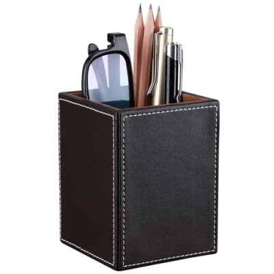 Image of KINGFOM™ Faux Leather Pen Pot (Brown)