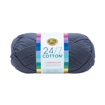 Image of Lion Brand Yarn Company Cotton Yarn, 100 Percent Cotton, Denim,15.24x6.35x6.35 cm