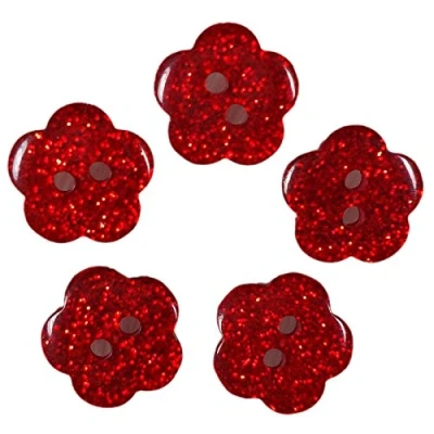 Image of Colour Glitter Flower Shape Buttons 10mm Pack of 5 (Red)
