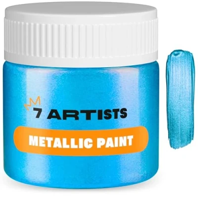 Image of 7 Artists Blue Metallic Acrylic Paint 50 ml Iridescent Glitter Shades Navy, Prussian Blue, Turquoise