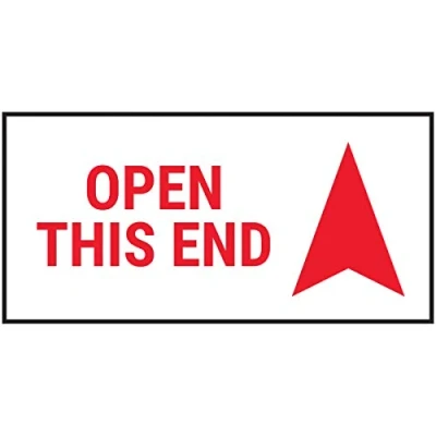 Image of V Safety Open This End Red Sticker 51x25mm (Roll of 250)
