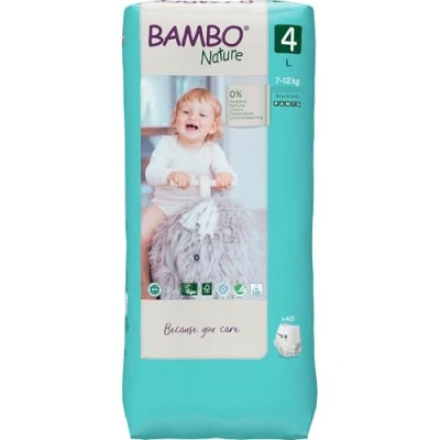 Image of Bambo Nature Premium Eco Nappy Pull Up Pants, Maxi Size 4 (15 31lb/7 14kg) Tall Pack of 40