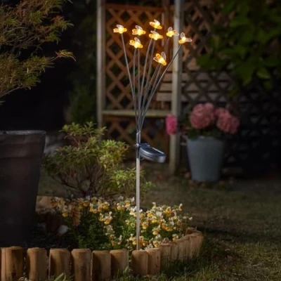 Image of Festive Lights 70cm Solar Garden Bee Stake Light with Warm White LEDs Weather Resistant Outdoor Adjustable Arms &amp; Tiltable Panel Automatic Dusk to Dawn Glow for Pathways Borders