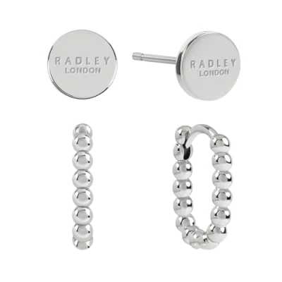 Image of Radley Womens Silver Plated Disc and Bobble Beaded Post Hoop Twin Pack Earrings