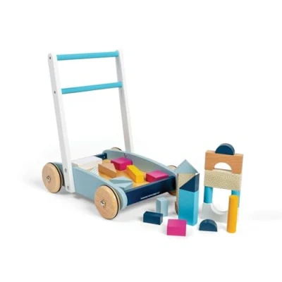 Image of Bigjigs Toys FSC® Certified Wooden Baby Walker Sustainable Walkers for Babies, Includes Building Blocks, 1 Year Olds, Push Along