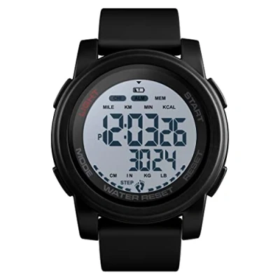 Image of TONSHEN Mens Outdoor Multifunction Digital Watch 50M Waterproof LED Electronic Double Time Pedometer Calories Plastic Case with Rubber Band Military Sport Watches (Black 1)