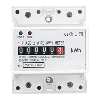 Image of Electric Meter, 4P Single Phase Electricity Power Consumption Wattmeter with LED Din Rail, DDM75S 10 40A Energy Meter