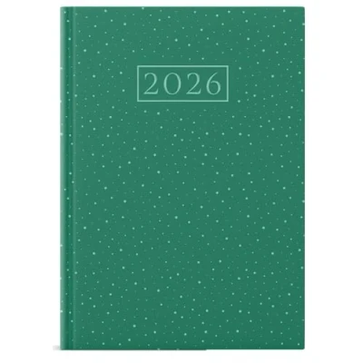 Image of 2026 A5 Week To View Diary Full Year Organiser Planner Hardback Appointment Times Diaries for Home Office School &amp; Work (Green with Dots)