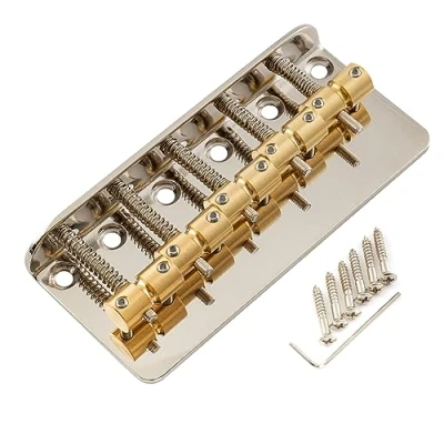 Image of Musiclily Pro 18mm Classic Standard Top loading 5 String Bass Bridge with Brass Saddle Steel Plate, Nickel