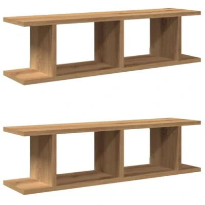 Image of vidaXL Wall Shelves Floating Storage Shelf 2 pcs Engineered Wood Artisan Oak 90 x 18 20 cm Modern Decor