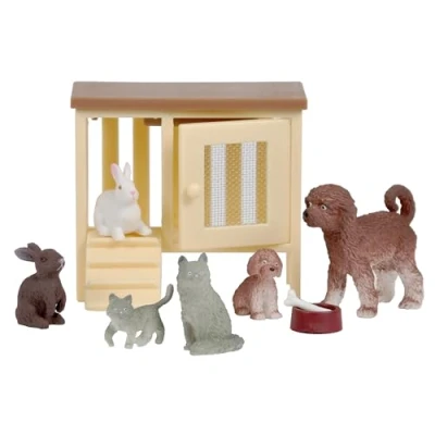 Image of Lundby Dolls House Accessories — Cat Dog Figurines Furniture Animal Toys for 11cm Mini 9 Pieces Age 4+ 1:18