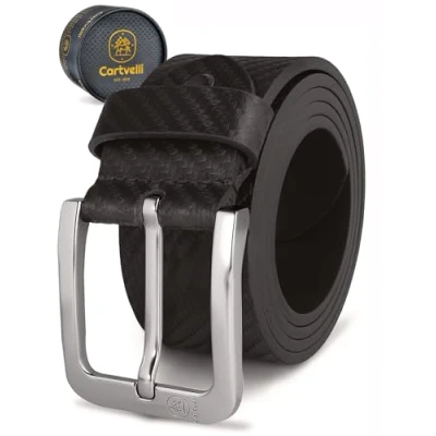 Image of Cartvelli Premium Men&#039;s carbon Leather Belt Made in Germany with Gift Box Genuine 40 mm, black, 115 cm