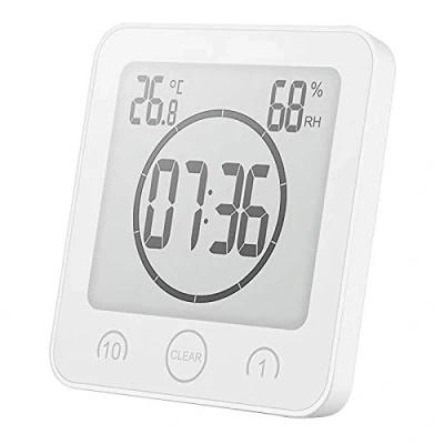 Image of BIOBEY Digital Bathroom Clock Shower Timer with Alarm Temperature Humidity Clock,Waterproof Thermometer Hygrometer Wall Suction Cup Hanging Hole Stand 1PC