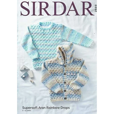 Image of Sirdar Supersoft Aran Rainbow Drops Knitting Pattern 2503 Jacket &amp; Sweater