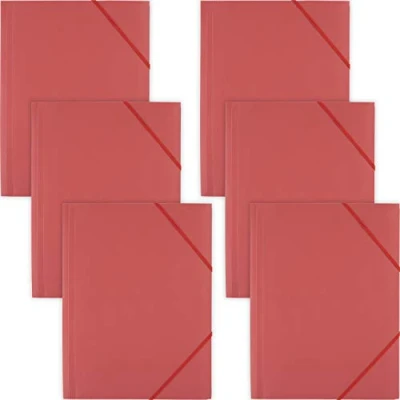 Image of D.RECT Elasticated Folder Folders for Paperwork with Elastic Band Document Organiser School Office Home Pack of 6 Pieces 3 Flaps Size: A4 PP Polypropylene Red