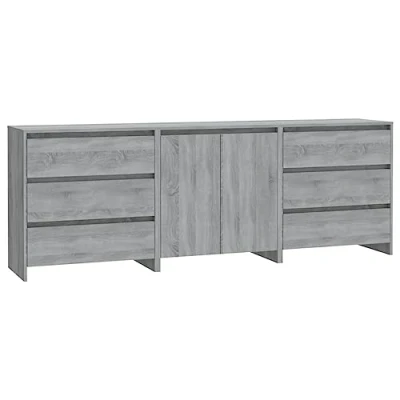 Image of vidaXL 3 Piece Sideboard in Grey Sonoma finish, Engineered Wood Material, Versatile Storage Cabinets with Doors &amp; Shelves for Living Room or Bedroom.