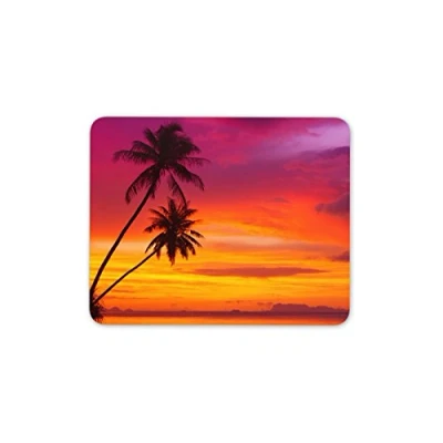 Image of Destination Vinyl ltd Beautiful Sunset Mouse Mat Pad Pink Palm Tree Beach Fun PC Computer #8269