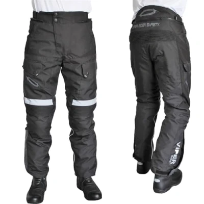 Image of ViPER MOTORCYCLE TROUSER MENS WATERPROOF TEXTILE CE HOMOLOGATED WOMEN PROTECTIVE ARMOR SPORTS TOURING UNISEX PANTS BLACK