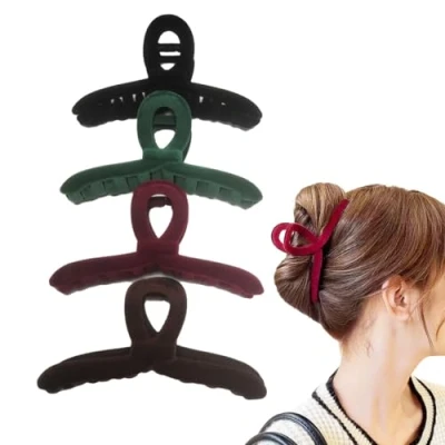 Image of 5 Inch Women Large Hair Claw Clips for Thick Nonslip Velvet Clamps Fashion Styling Accessories 4 Pack (Velvet Mixcolor)