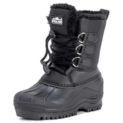 Image of POLAR Unisex Kids Pull On Drawstring Closure Nylon Muck Duck Snow Rain Boots , Black 1 UK